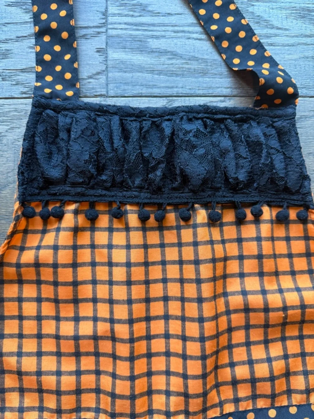 Pier 1 Imports Halloween Apron Orange Black Polka Dot Lace Spiderweb Cottagecore